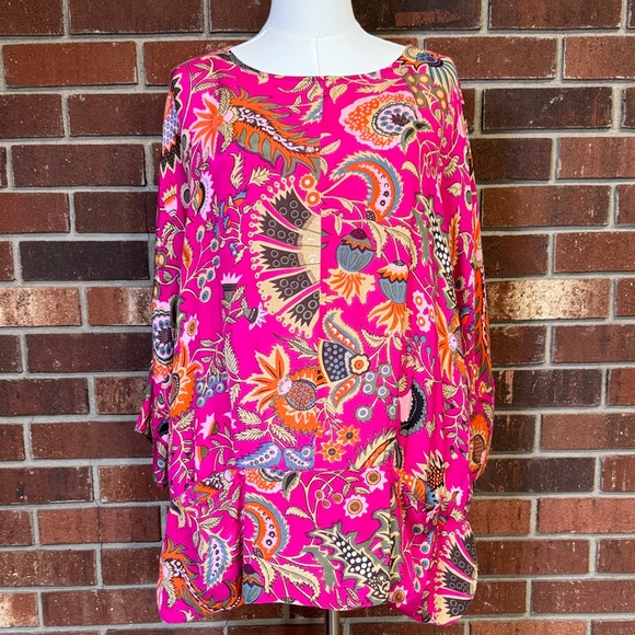 Masai Tops - Masai Pink Abstract Floral Tunic Top Size XL